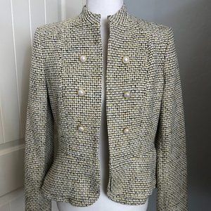 Tahari ASL Peplum Tweed Blazer Blk, Wht, Yel w/ Faux Pearl/Gold Buttons Sz 4 NWT